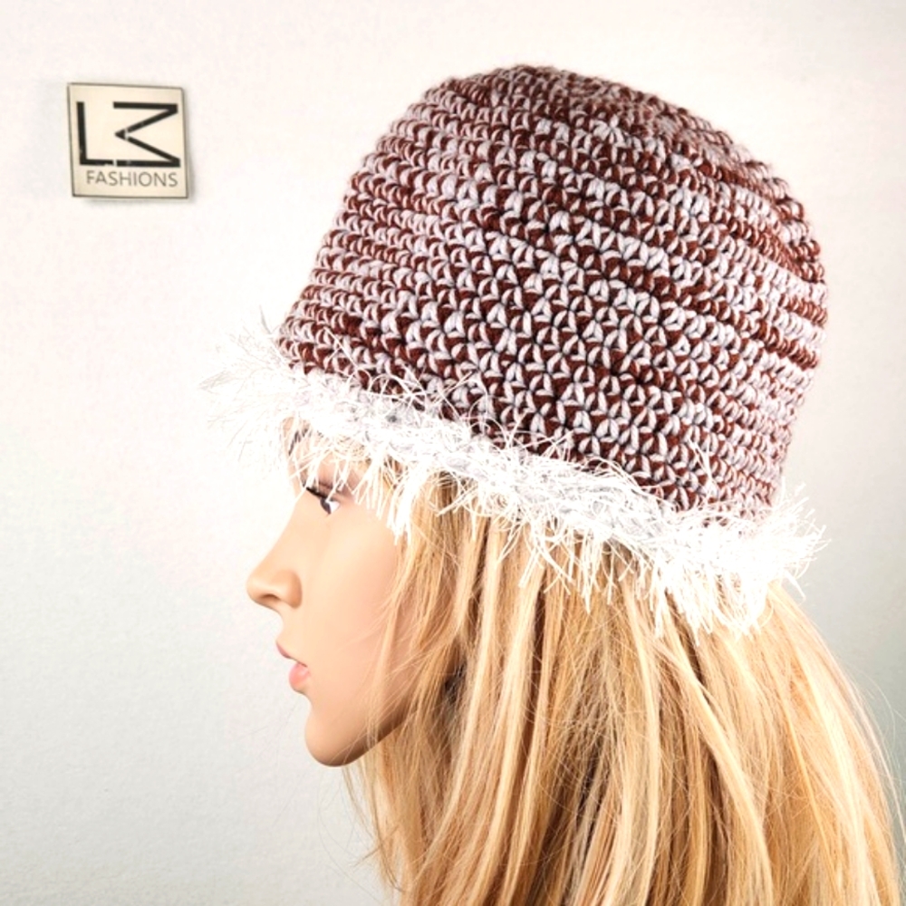 Hand knit woolen fringe hat OSFM